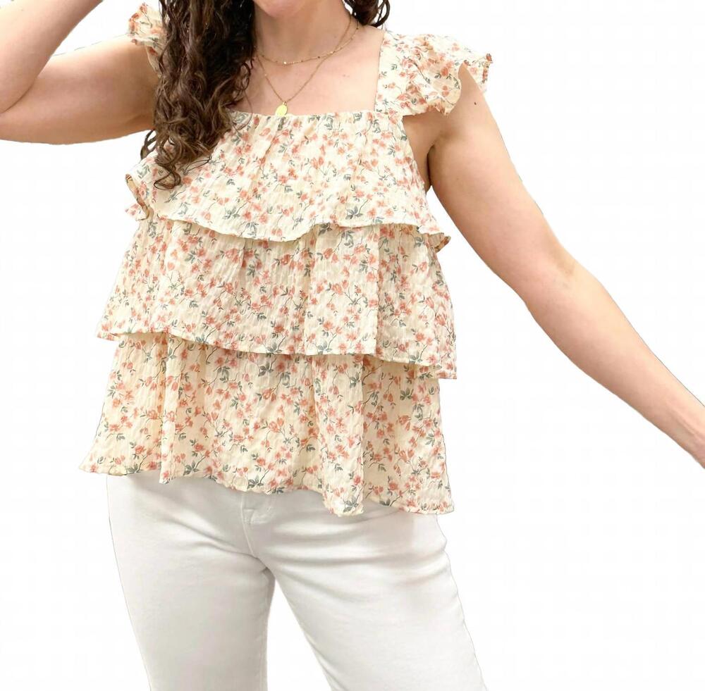 NEW DOE AND RAE stella floral print ruffle tank top in cream
